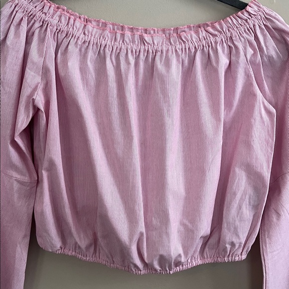 Bebe stripe bell sleeve crop top size red /white medium new - Picture 2 of 12